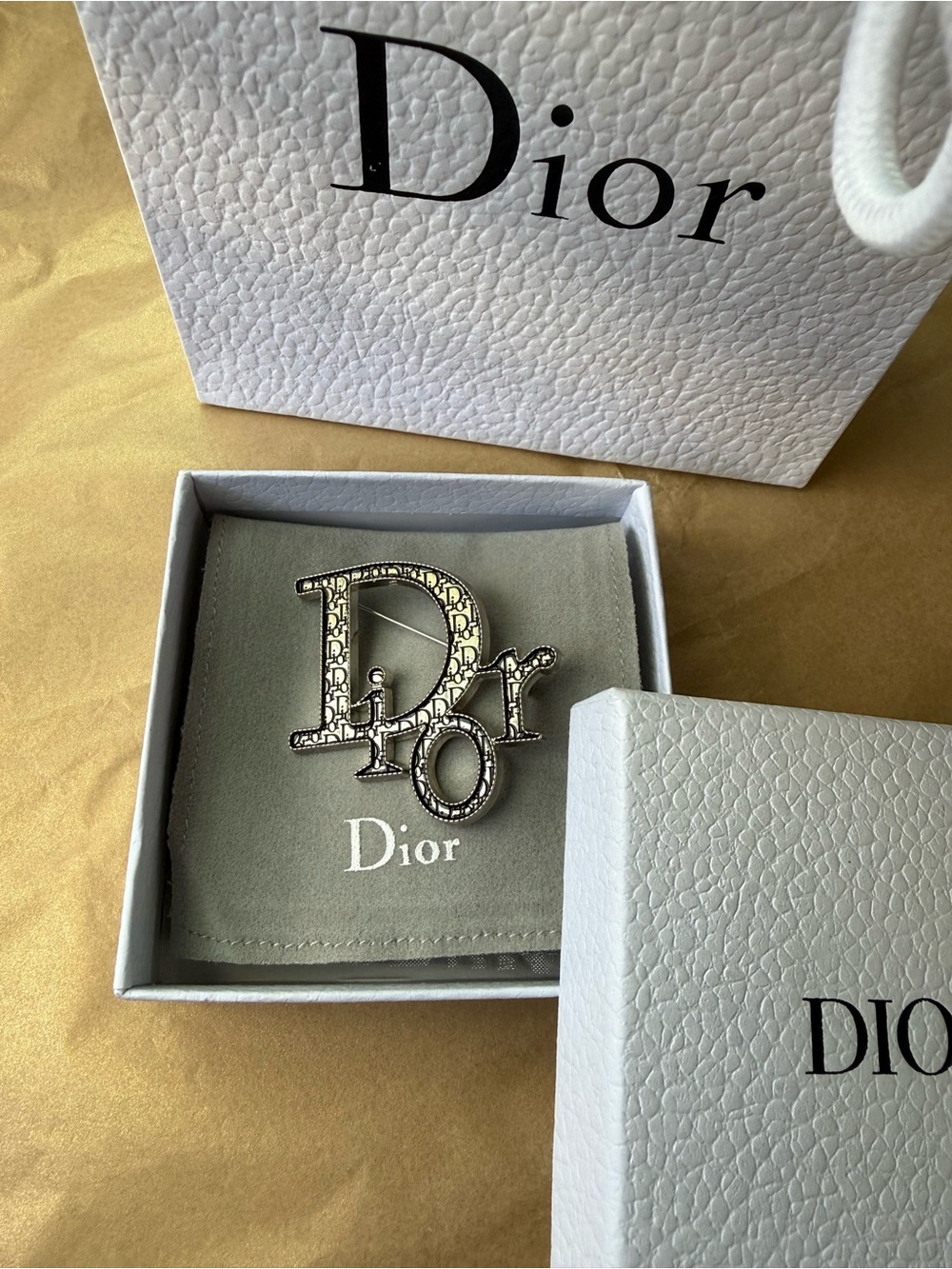 Dior Oblique Monogram Brooch New in Box no tag